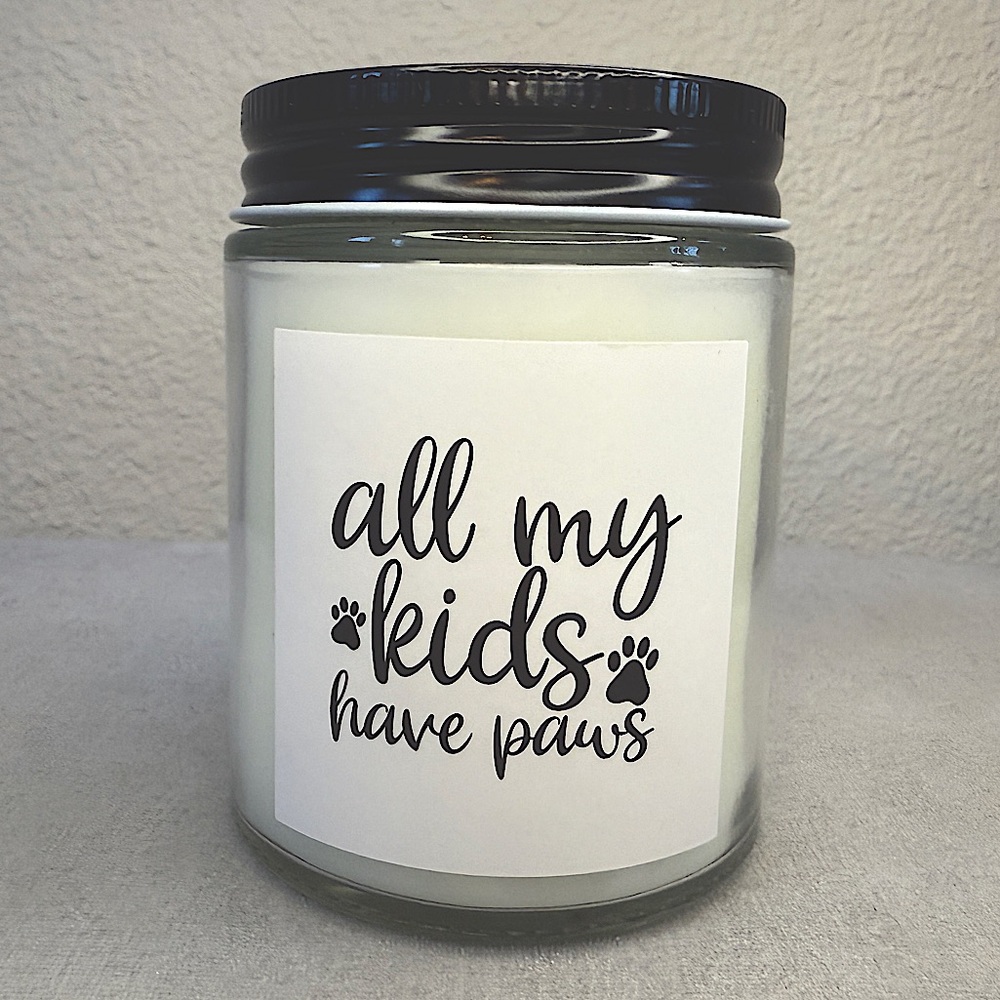 Glass Candle ‘Peony Petals’ — “All My Kids Have Paws”, 8oz, Overjoyed Boutique - Picture 5 of 11